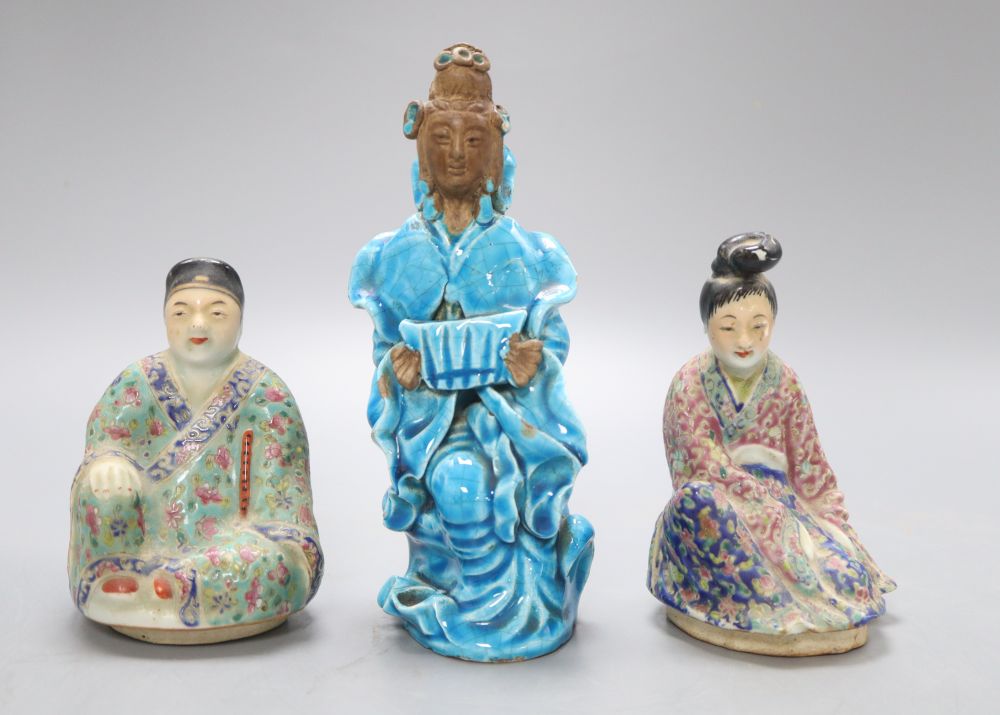 Three Chinese porcelain figures, tallest 18.5cm